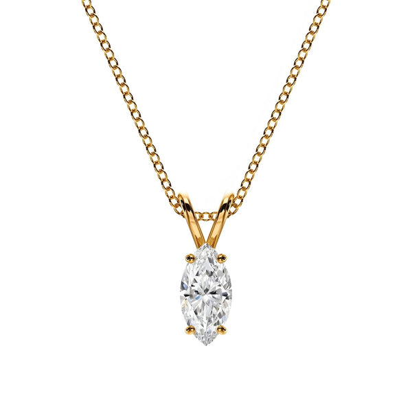 18K Solid Gold Marquise Cut Natural Diamond Pendant Necklace