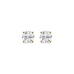 18K Solid Gold Natural Diamond Round-Cut Stud Earrings