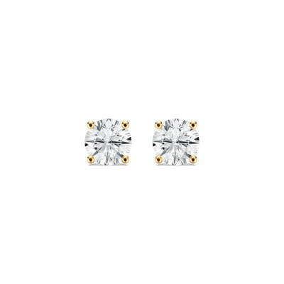 18K Solid Gold Natural Diamond Round-Cut Stud Earrings