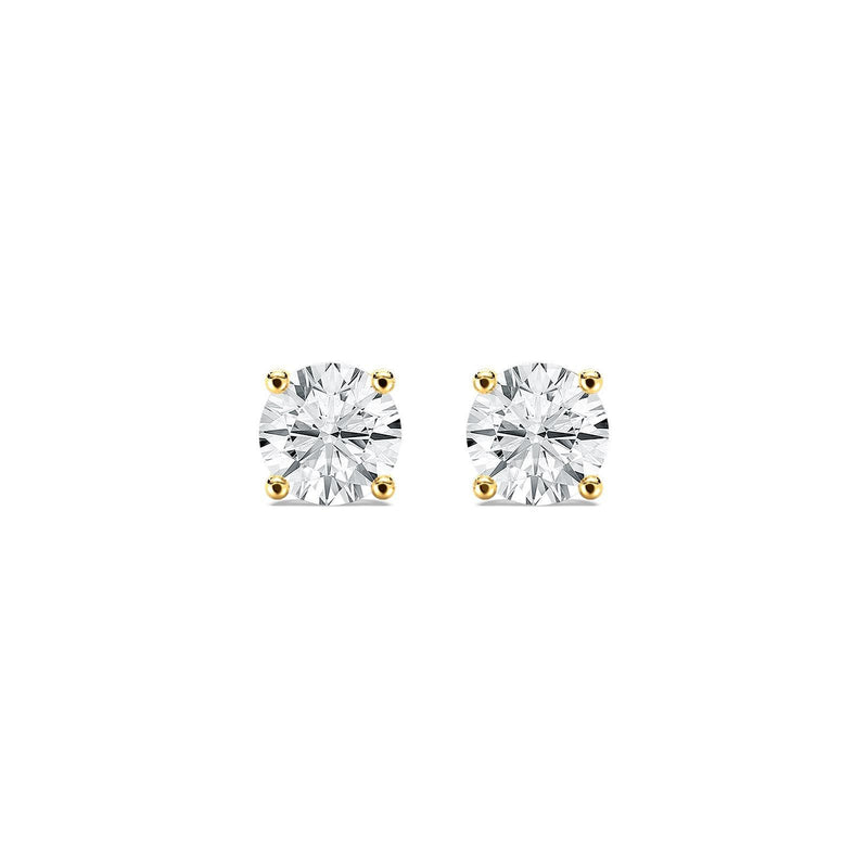 18K Solid Gold Natural Diamond Round-Cut Stud Earrings