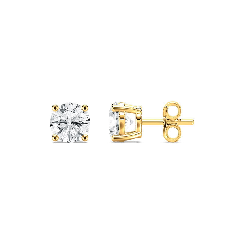 18K Solid Gold Lab Grown Diamond Round-Cut Stud Earrings - Detail | Riyanika Jewels
