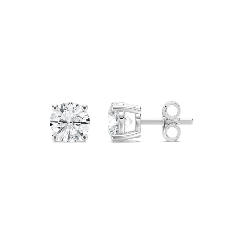 18K Solid Gold Natural Diamond Round-Cut Stud Earrings - Close Up | Riyanika Jewels
