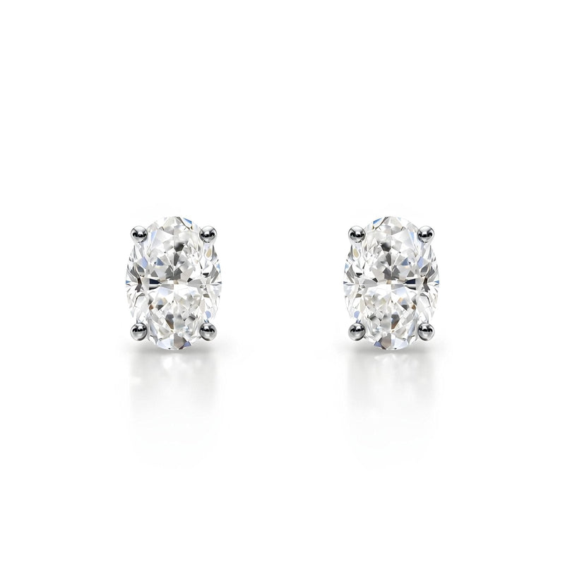 14K Natural Diamond Oval Cut Stud Earrings