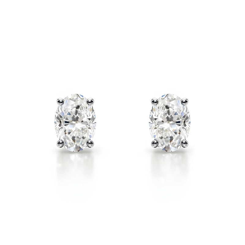 18K Solid Gold Natural Diamond Oval-Cut Stud Earrings - Alternate Angle | Riyanika Jewels
