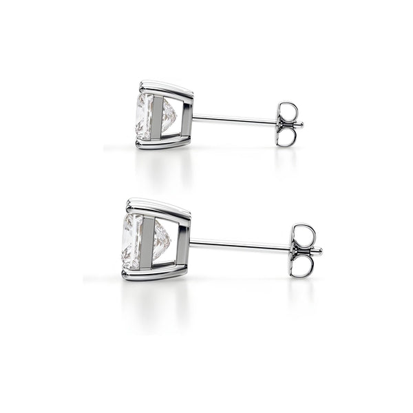 18K Solid Gold Natural Diamond Princess-Cut Stud Earrings - Side View | Riyanika Jewels