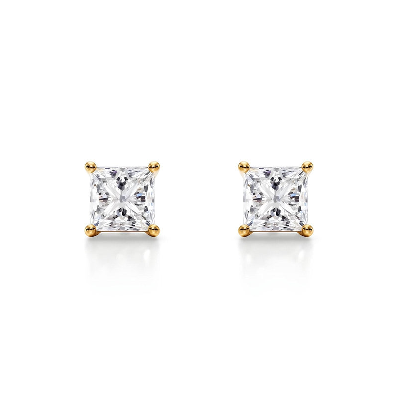 14K Natural Diamond Princess Cut Stud Earrings