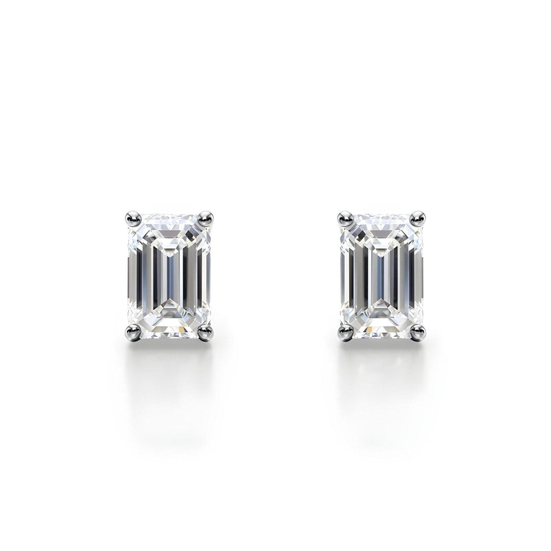 14K Solid Gold Natural Diamond Emerald-Cut Stud Earrings
