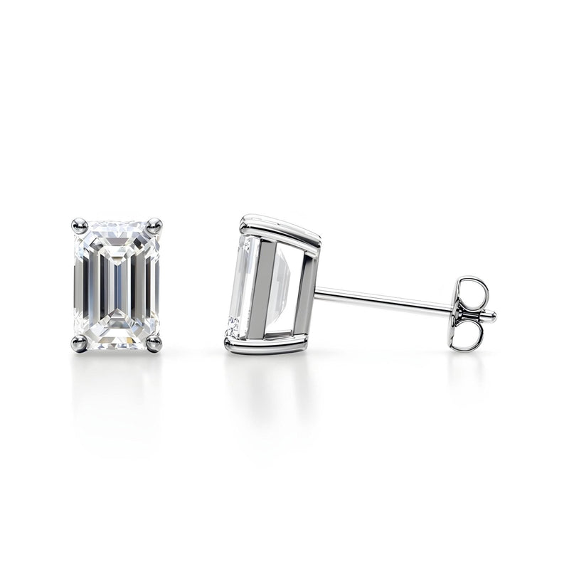 18K Solid Gold Natural Diamond Emerald-Cut Stud Earrings - Close Up | Riyanika Jewels