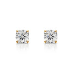 18K Solid Gold 1 CT Lab Grown Diamond Cushion Cut Stud Earrings - Close Up | Riyanika Jewels