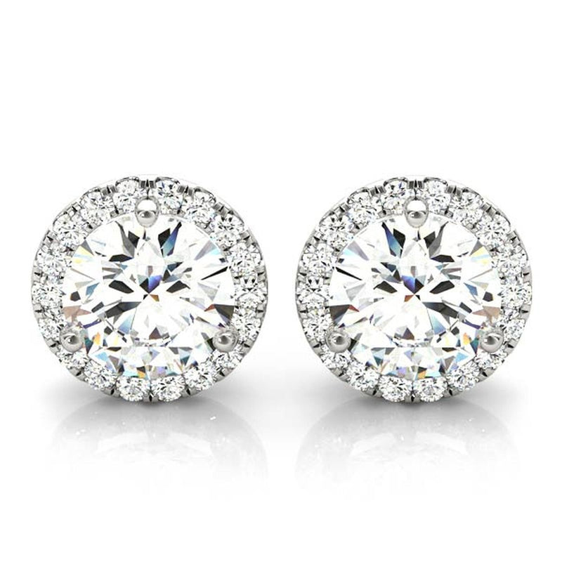 18K Solid Gold Lab Grown Diamond Round Halo Stud Earrings - View 8 | Riyanika Jewels