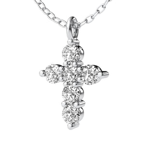18K Solid Gold 0.99 CT Natural Diamond Cross Pendant Necklace