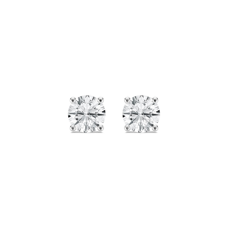 18K Solid Gold Lab Grown Diamond Round-Cut Stud Earrings - Side View | Riyanika Jewels