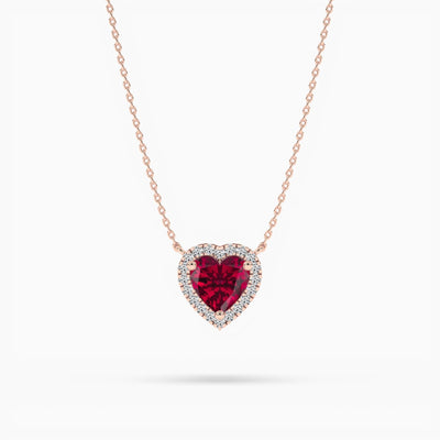 18k Solid Gold Ruby Natural Diamond Halo Style Pendant Necklace | Riyanika Jewels