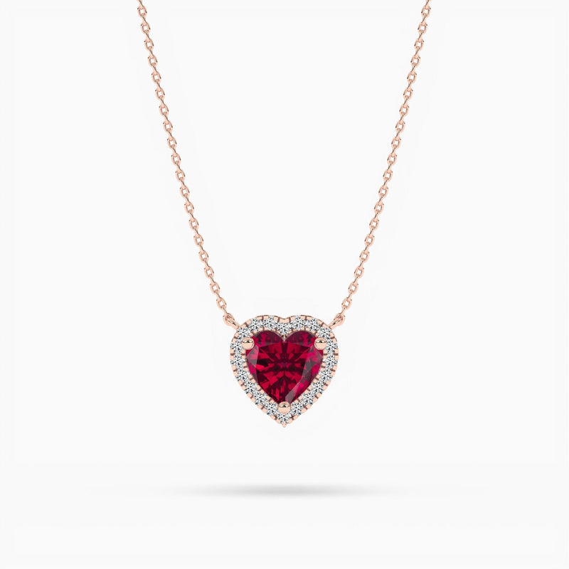 18k Solid Gold Ruby Natural Diamond Halo Style Pendant Necklace | Riyanika Jewels
