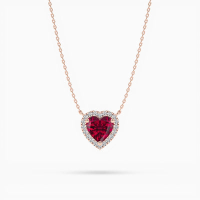 14K Ruby Halo Pendant Necklace