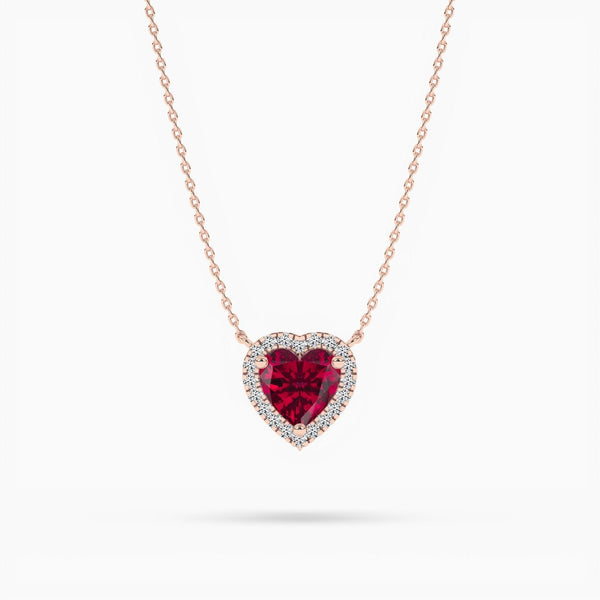 14K Ruby Halo Pendant Necklace