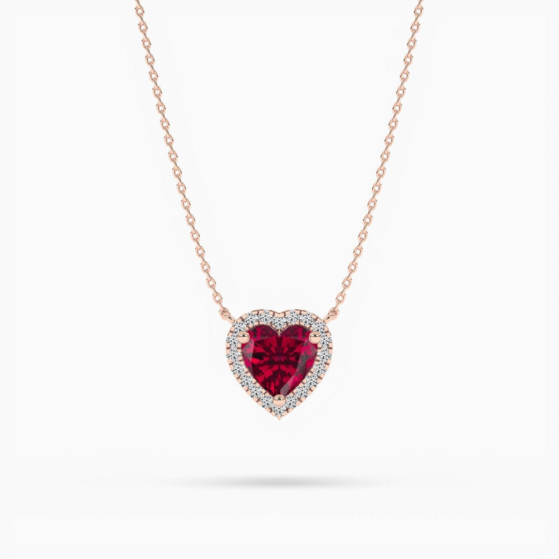 14K Ruby Halo Pendant Necklace