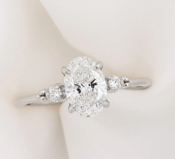 1.2ct Lab Grown Diamond Oval Cut Three Stone Engagement Ring in 18K Solid Gold | Riyanika