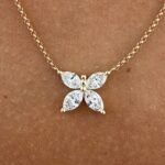18K Solid Gold Round & Marquise Diamond Flower Pendant Necklace - Image 4