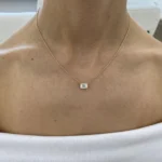 18K Solid Gold Emerald Lab Grown Diamond Prong Pendant Necklace - Image 5