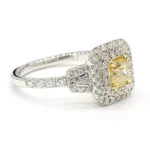 18K Solid Gold Cushion Lab Grown Yellow Diamond 1.14 Carat Cocktail Ring - Image 2