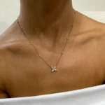 18K Solid Gold Marquise & Round Diamond Prong Flower Pendant Necklace - Image 3