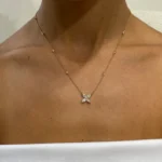 18K Solid Gold Marquise & Round Diamond Prong Flower Pendant Necklace - Image 6