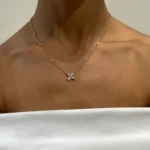 18K Solid Gold Marquise & Round Diamond Prong Flower Pendant Necklace - Image 2