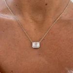 18K Solid Gold Lab Grown Diamond Emerald & Round Halo Pendant Necklace - Image 6