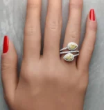 18K Solid Gold Pear Natural Yellow Diamond 1.39 Carat Cocktail Ring - Image 5
