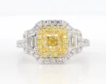 18K Solid Gold 2.24 Carat Cushion Yellow Natural Diamond Cocktail Ring - Image 3