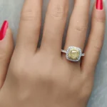 18K Solid Gold 1.71 Carat Cushion Yellow Natural Diamond Cocktail Ring - Image 5