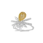 18K Solid Gold 2.06 Carat Pear Yellow Natural Diamond Cocktail Ring