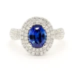 18K Solid Gold Blue Oval Sapphire & Lab Grown White Diamond 2.81 Carat Cocktail Ring - Image 3