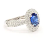18K Solid Gold Blue Oval Sapphire & Lab Grown White Diamond 2.81 Carat Cocktail Ring - Image 4