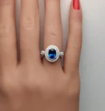 18K Solid Gold Blue Oval Sapphire & Lab Grown White Diamond 2.81 Carat Cocktail Ring - Image 5