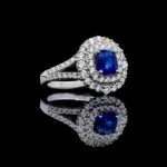 18K Solid Gold 2.40 Carat Cushion Blue Sapphire and White Lab Grown Diamond Cocktail Ring - Image 3