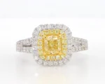18K Solid Gold Cushion Natural Yellow Diamond 1.42 Carat Cocktail Ring