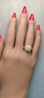 18K Solid Gold Cushion Natural Yellow Diamond 1.42 Carat Cocktail Ring - Image 5