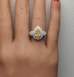 18K Solid Gold GIA Certified Natural Yellow Pear Diamond 2.00 Carat CTW Cocktail Ring - Image 5