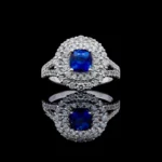 18K Solid Gold 2.40 Carat Cushion Blue Sapphire and White Lab Grown Diamond Cocktail Ring - Image 4