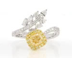 18K Solid Gold Cushion Natural Yellow Diamond 1.59 Carat Cocktail Ring - Image 3