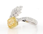 18K Solid Gold Cushion Natural Yellow Diamond 1.59 Carat Cocktail Ring - Image 2
