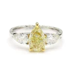 18K Solid Gold 2.31 Carat Pear Yellow Natural Diamond Cocktail Ring - Image 3