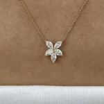 18K Solid Gold Marquise Lab Grown Diamond Cluster Floral Pendant Necklace - Image 5