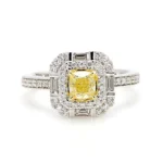 18K Solid Gold Cushion Natural Yellow Diamond 1.24 Carat Cocktail Ring