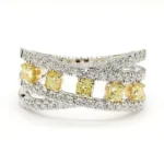 18K Solid Gold Cushion Natural Yellow Diamond 1.09 Carat Cocktail Band - Image 3