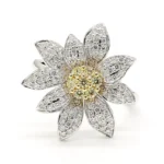 18K Solid Gold Round Natural Yellow Diamond 0.84 Carat Cocktail Ring