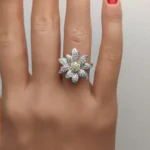 18K Solid Gold Round Natural Yellow Diamond 0.84 Carat Cocktail Ring - Image 5