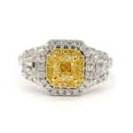 18K Solid Gold 2.05 Carat Cushion Yellow Natural Diamond Cocktail Ring